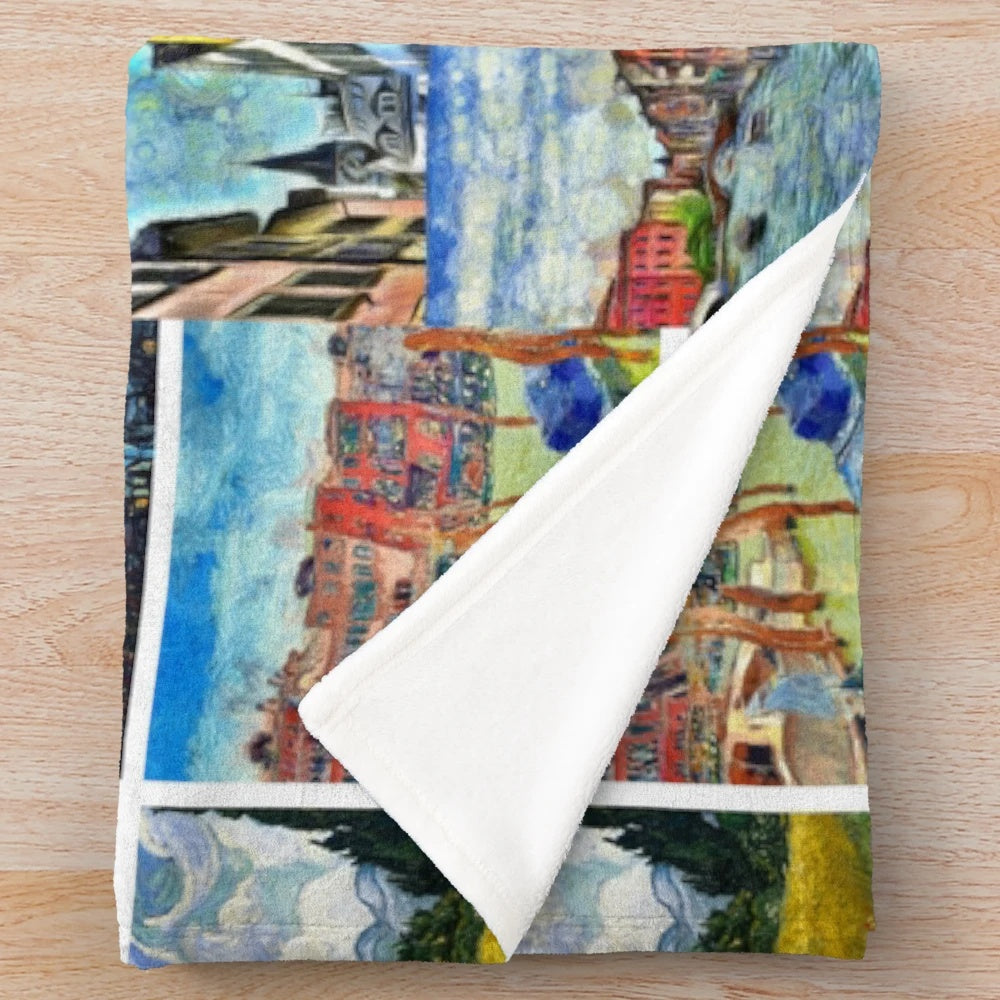 Plush blanket featuring an art collage inspired by the iconic works of van Gogh