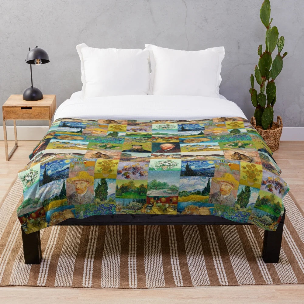 Van Gogh Collage Inspired Soft Plush Blanket