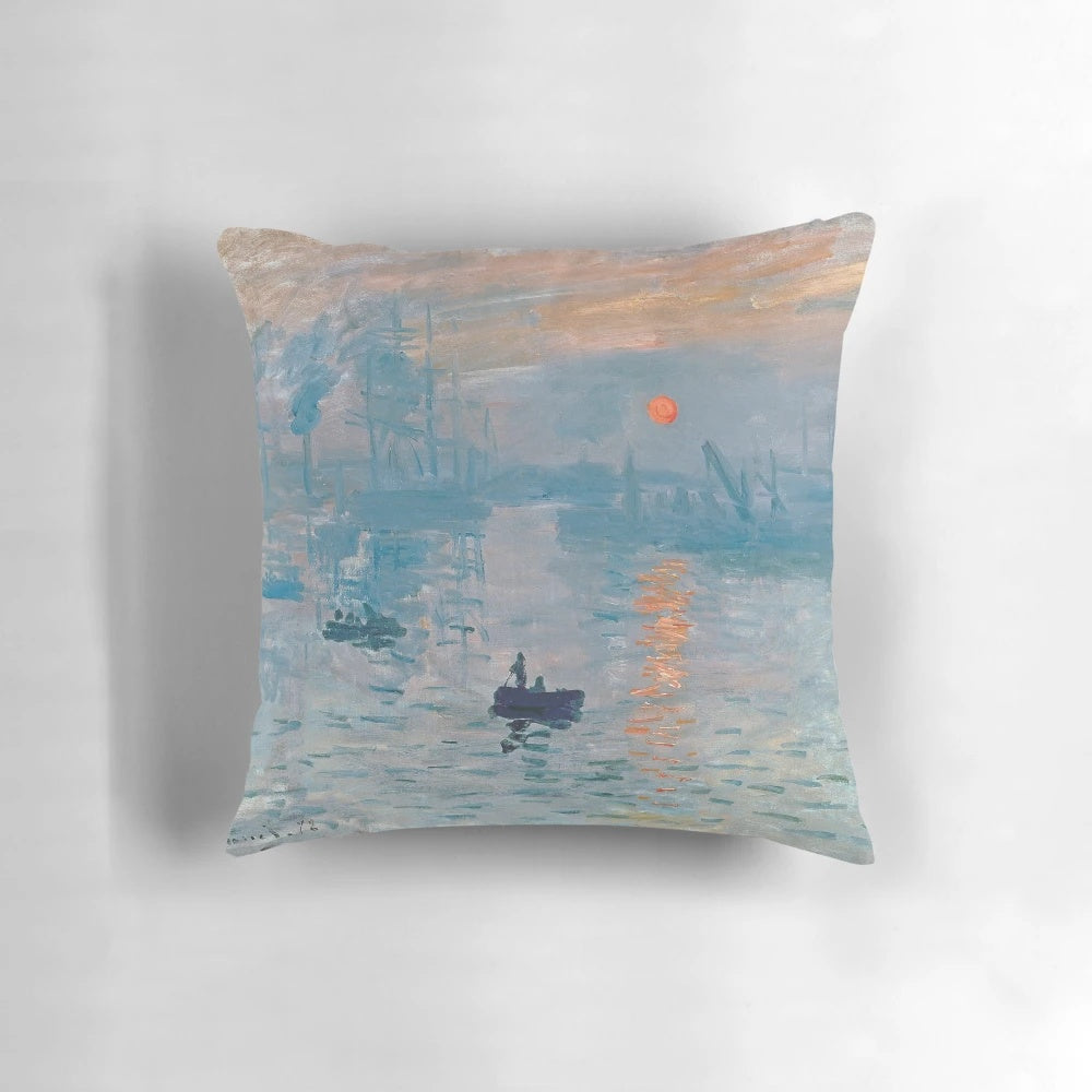 Pillow featuring Claude Monet's Impression, Sunrise (1872) impressionist painting