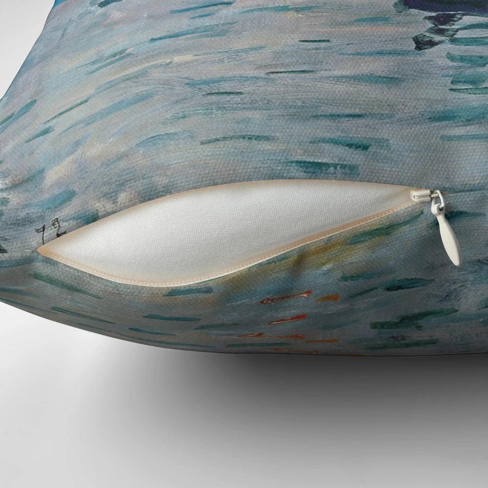 Pillow featuring Claude Monet's Impression, Sunrise (1872) impressionist painting