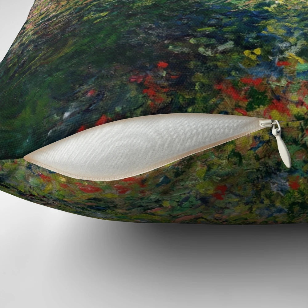 Impressionist art pillow featuring Claude Monet's painting "Fisherman's Cottage at Varengeville