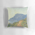 Decorative throw pillow featuring Claude Monet's impressionist painting 'La Corniche near Monaco