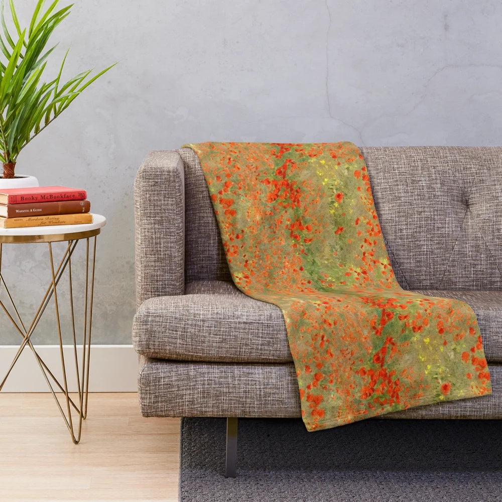 Plush blanket featuring Monet's famous "Poppy Field" impressionist painting