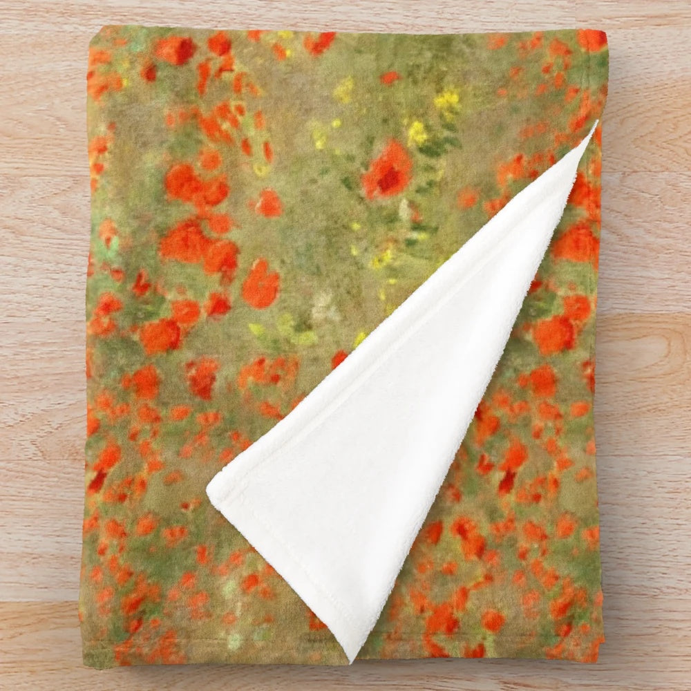 Plush blanket featuring Monet's famous "Poppy Field" impressionist painting