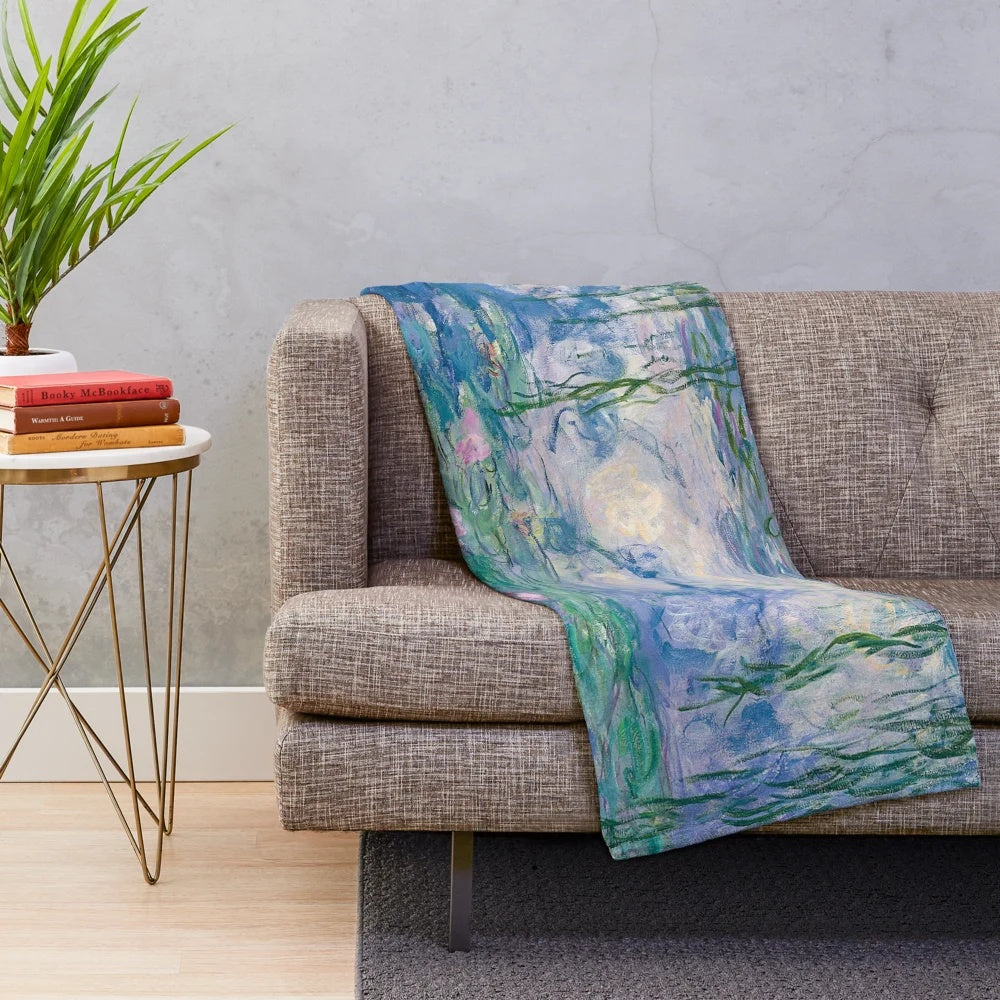 Plush blanket with Claude Monet's impressionist painting of water lilies