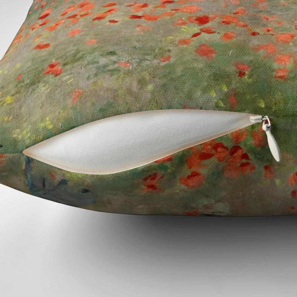 Vintage-inspired pillow with impressionist painting of a poppy field by Claude Monet