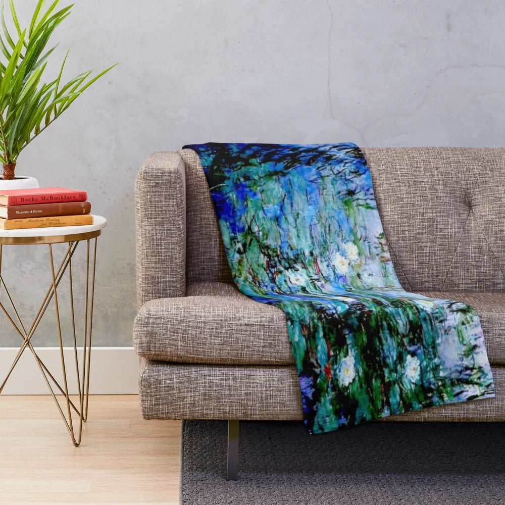Plush blanket featuring Monet's 'Blue Water Lilies' painting