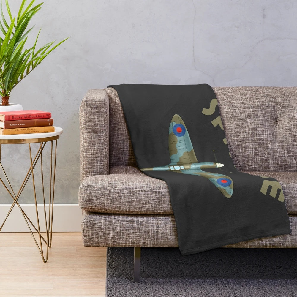 Spitfire blueprint inspired plush blanket