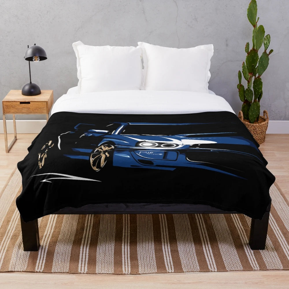 Impreza "Blob eye" silhouette style plush blanket with anime-inspired car art design