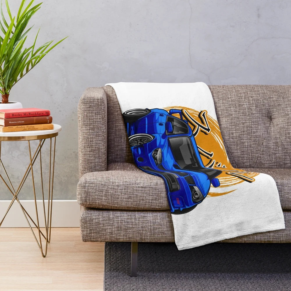 Impreza inspired plush blanket featuring blue sports car design