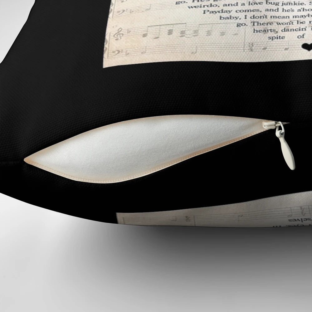 A cozy pillow featuring the lyrics to the song "In Spite of Ourselves" by John Prine, perfect for adding a personal touch to your home décor.