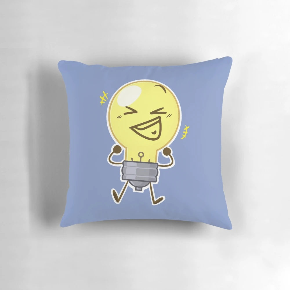 Cozy and decorative Inanimate Insanity inspired pillow with a lightbulb character design