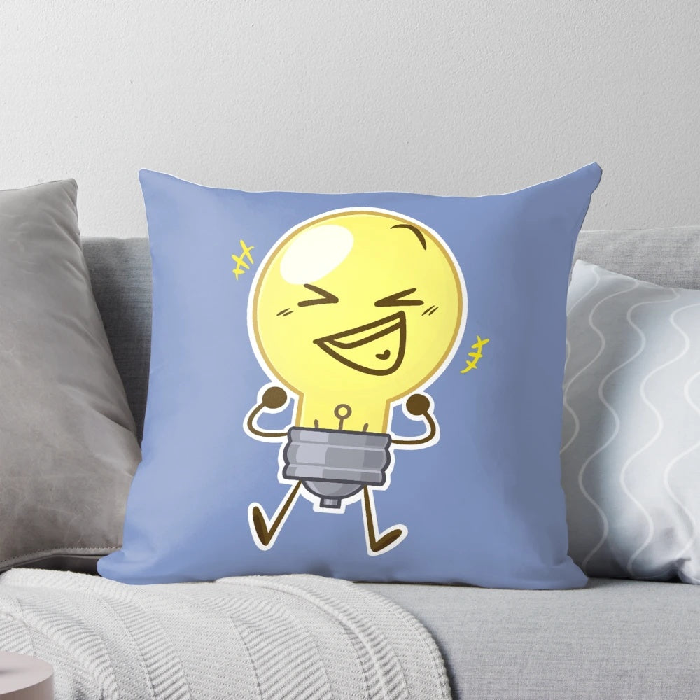 Cozy and decorative Inanimate Insanity inspired pillow with a lightbulb character design
