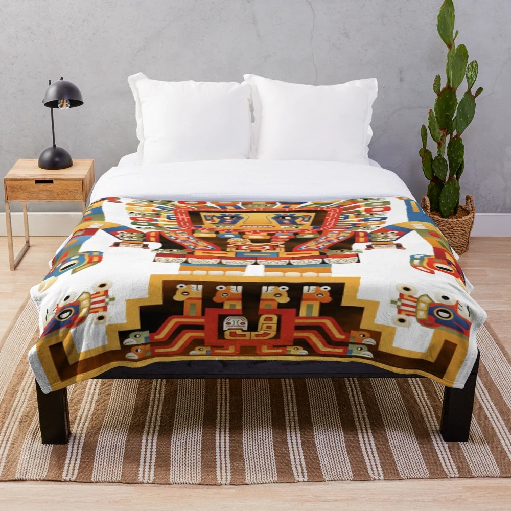 Inca mythology plush blanket featuring the creator god Wiracocha