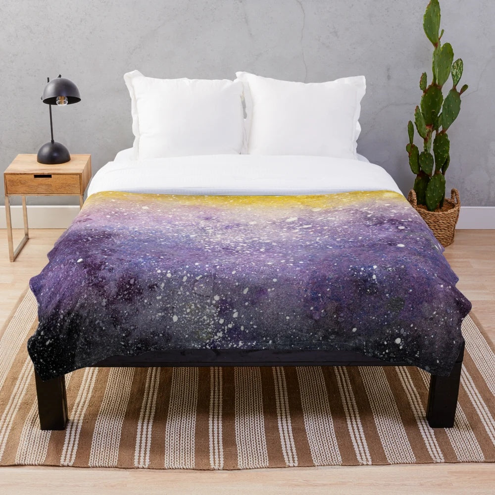 Soft, plush galaxy-themed blanket in the colors of the non-binary pride flag