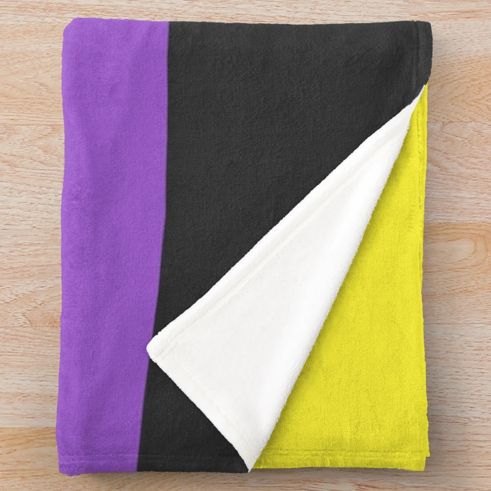 Plush blanket with a seamless repeating non-binary pride flag pattern design