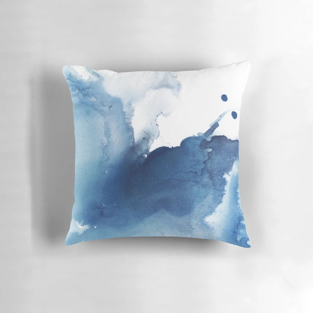 Indigo blue abstract ink painting decorative throw pillow