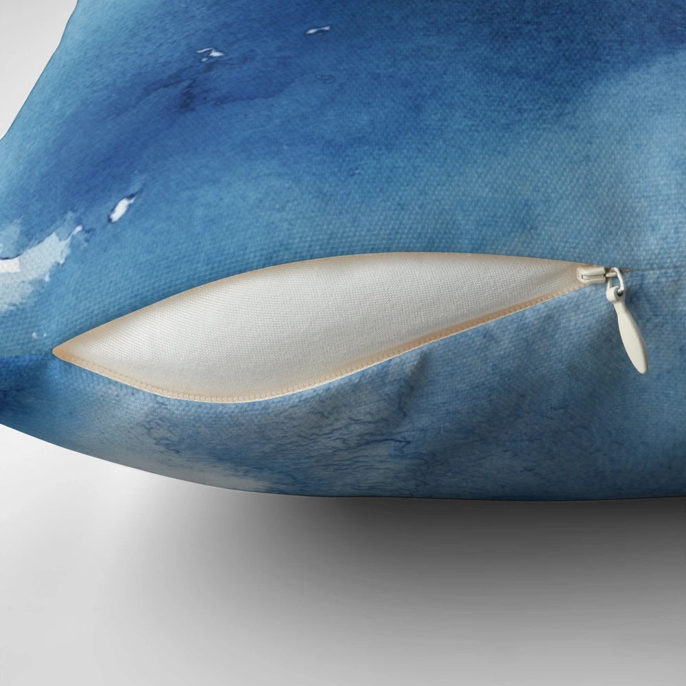 Indigo blue abstract ink painting decorative throw pillow