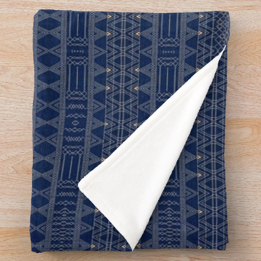 Indigo blue plush blanket with Moroccan-inspired handmade design