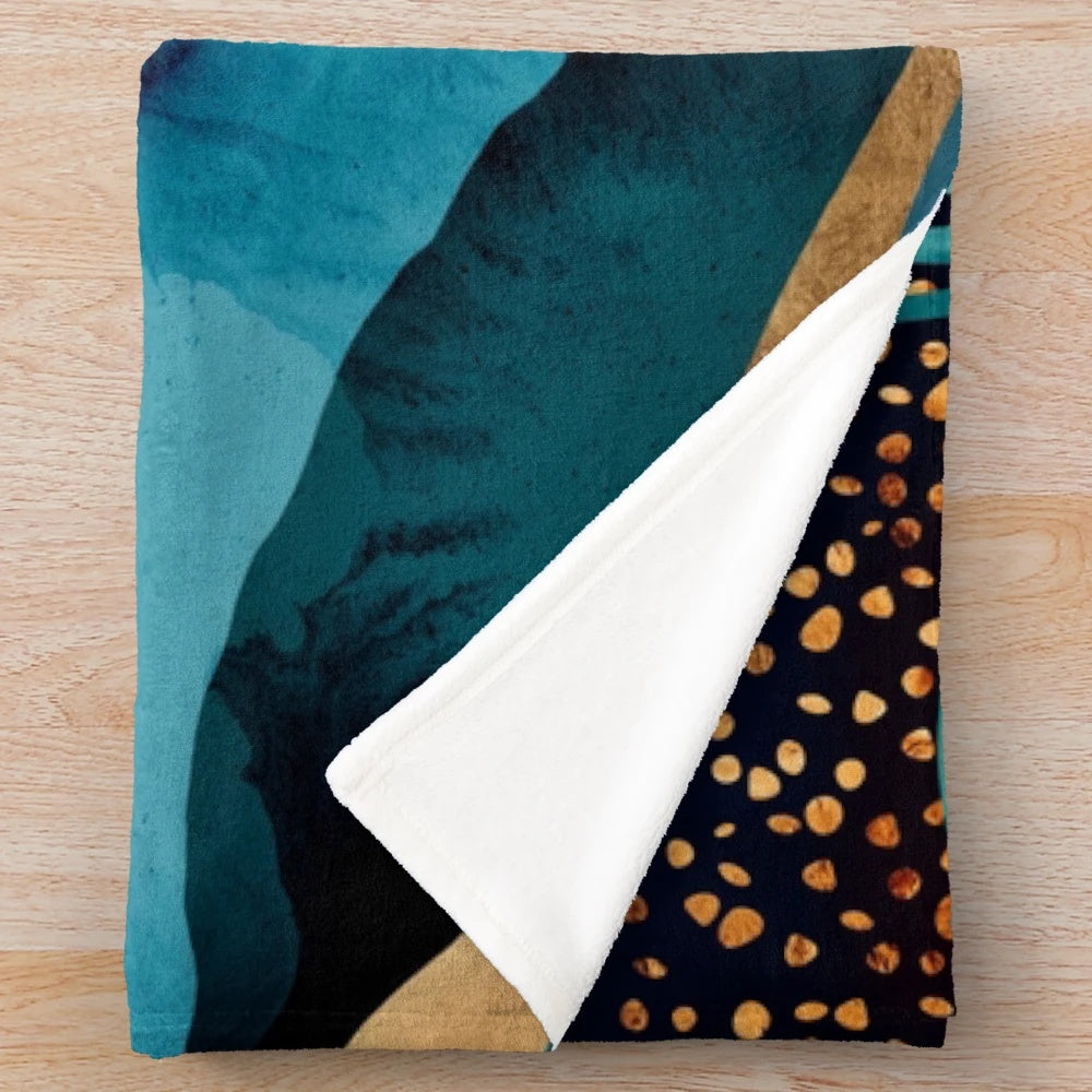 Indigo and navy blue plush blanket with desert night landscape design