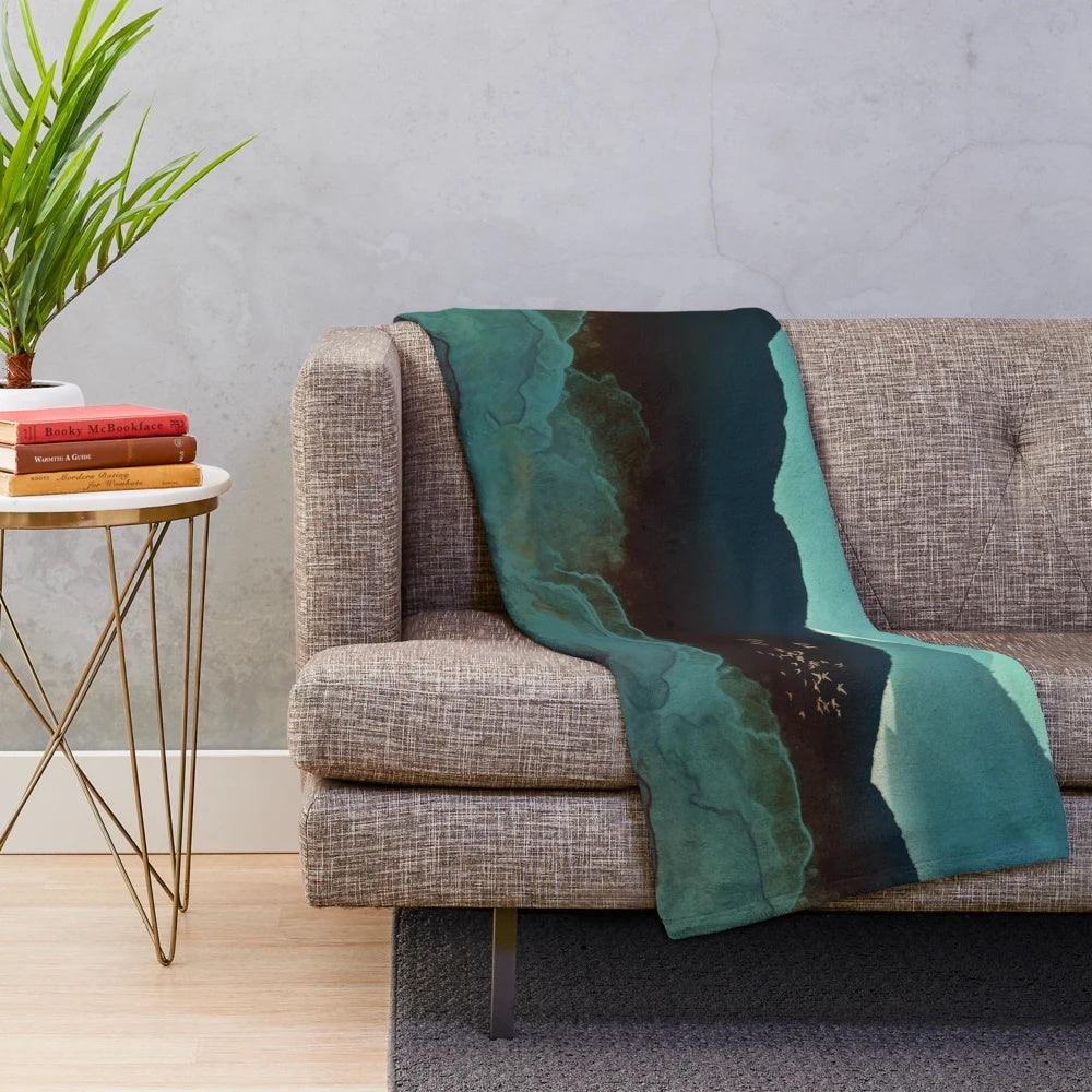Indigo Mountains Plush Blanket featuring a nature-inspired abstract landscape design