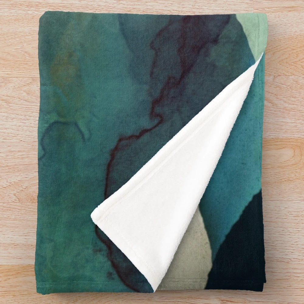 Indigo Mountains Plush Blanket featuring a nature-inspired abstract landscape design