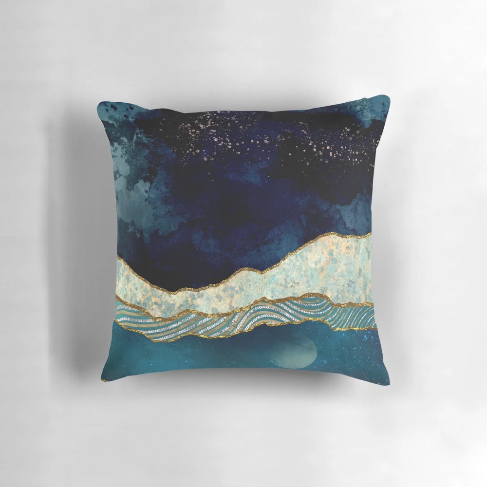 Indigo Sky Pillow - Soft, decorative pillow with abstract mountain and sky design
