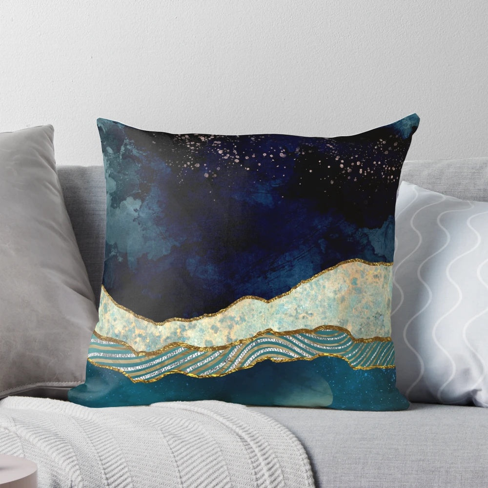 Indigo Sky Pillow - Soft, decorative pillow with abstract mountain and sky design