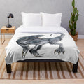 Indominus Rex-inspired plush blanket featuring the iconic dinosaur from Jurassic Park/World franchise