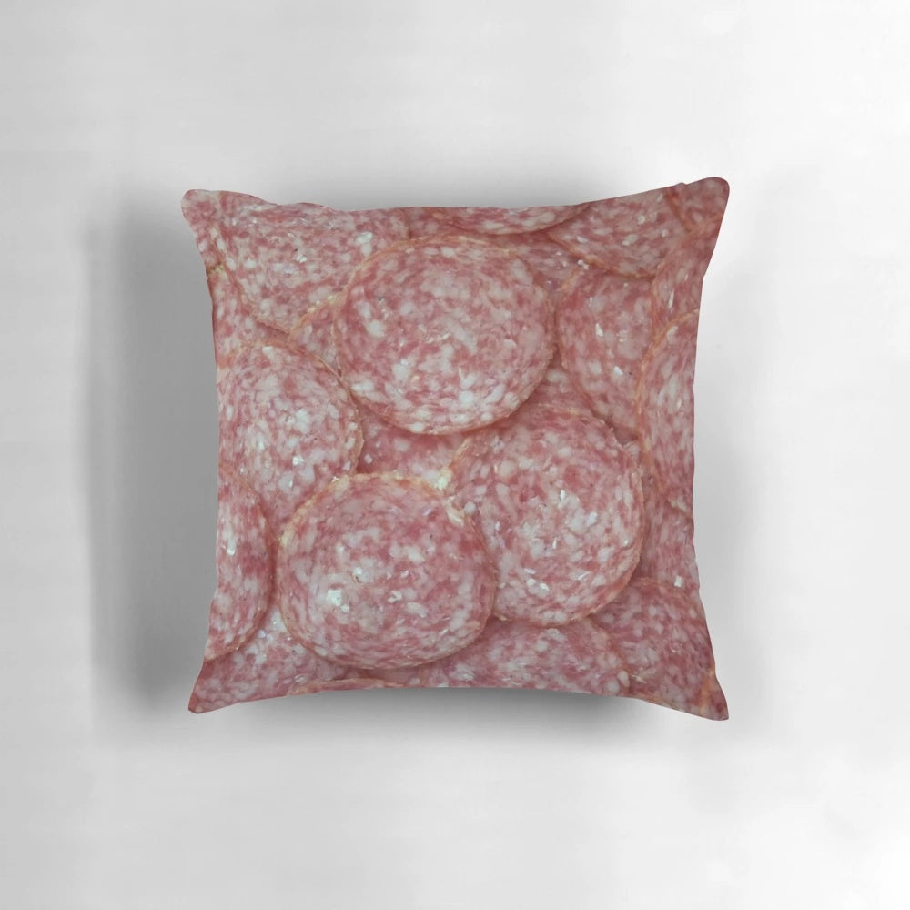 Soft, plush Italian salami-patterned decorative pillow for home decor