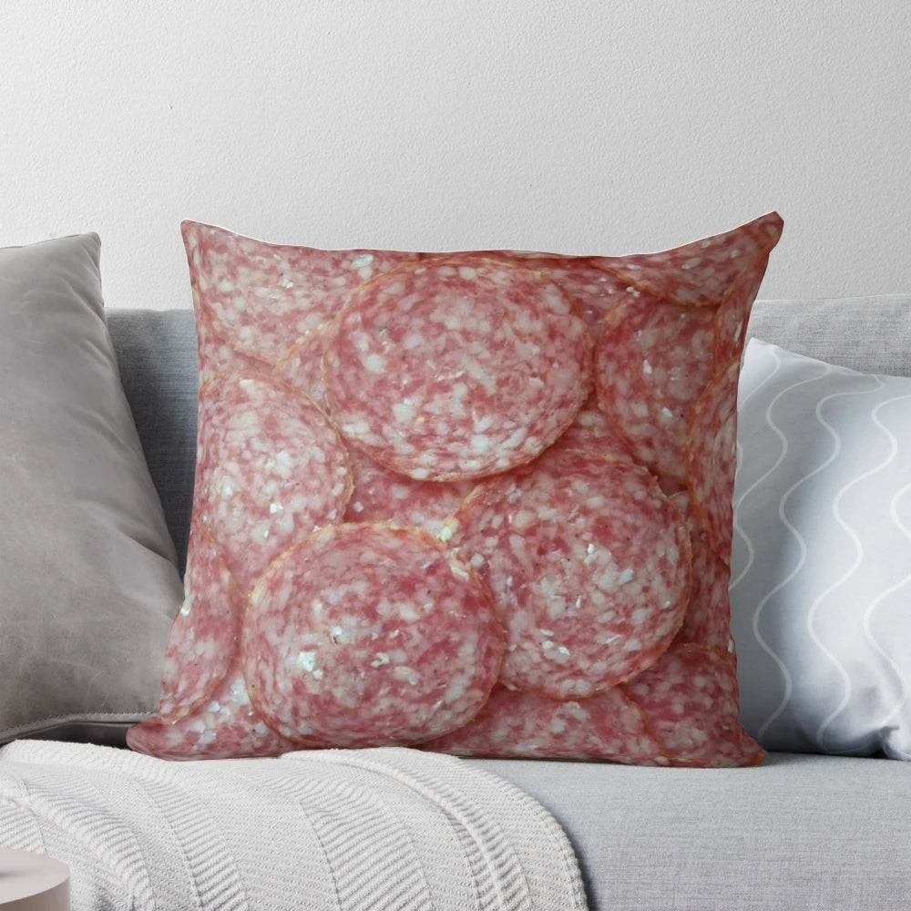 Soft, plush Italian salami-patterned decorative pillow for home decor