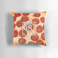 An all-over print pillow featuring a vibrant and appetizing pizza design.