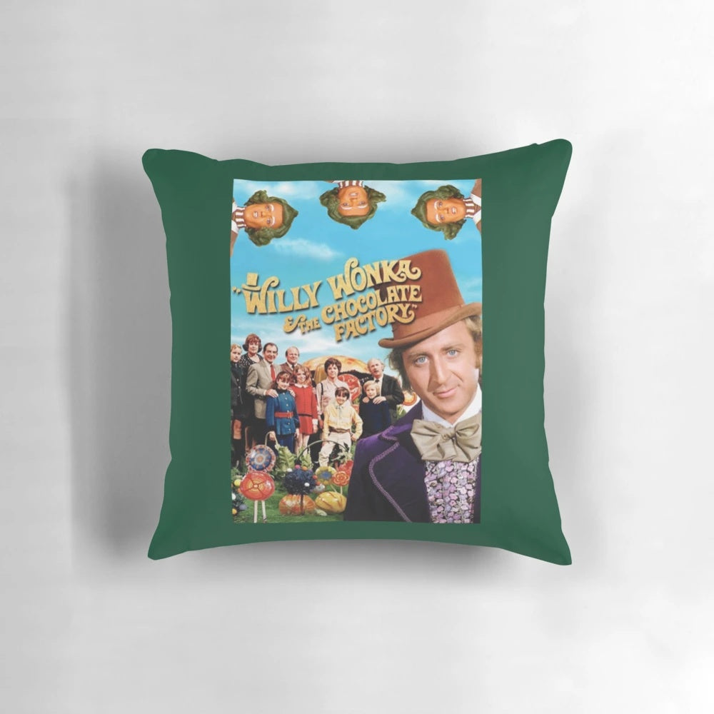 A plush, decorative pillow featuring the iconic golden ticket from Willy Wonka's Chocolate Factory