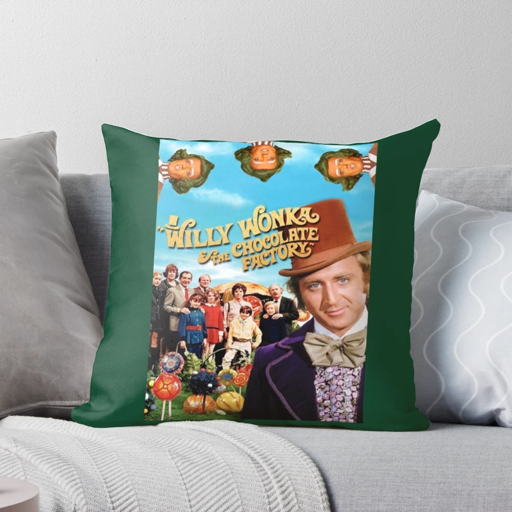 A plush, decorative pillow featuring the iconic golden ticket from Willy Wonka's Chocolate Factory