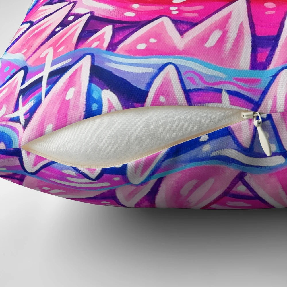 Colorful and surreal infinite pillow with teeth, tongues, and strange animal features.