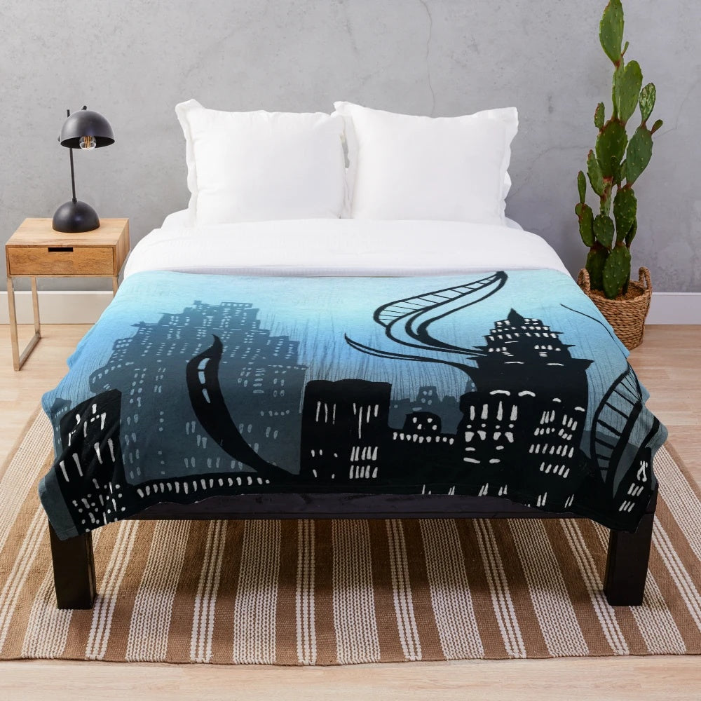 Inktober plush blanket featuring the city of Amaurot from Final Fantasy XIV
