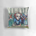 Colorful and whimsical "Laboratory of Thoughts" pillow featuring graffiti-inspired artwork