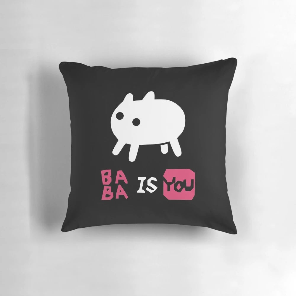 "BABA IS YOU" themed pillow featuring characters from the popular indie logic game