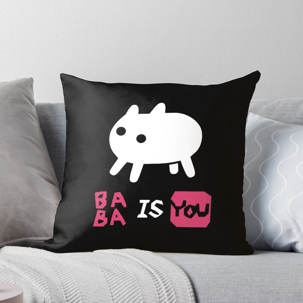 "BABA IS YOU" themed pillow featuring characters from the popular indie logic game