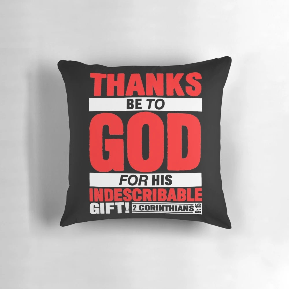 2 Corinthians 9:15 Thanks Pillow with Bible Verse and Christian Imagery