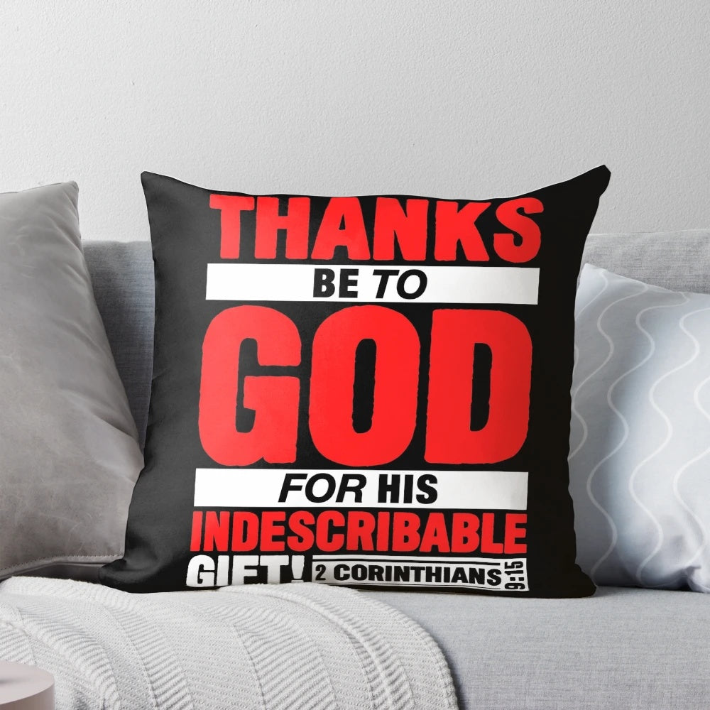 2 Corinthians 9:15 Thanks Pillow with Bible Verse and Christian Imagery