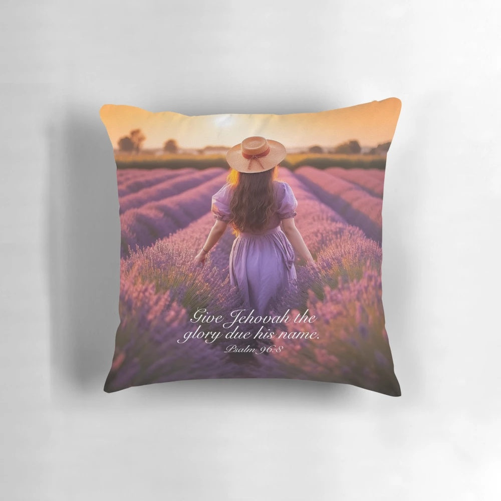2025 year text pillow with girl and lavender field design