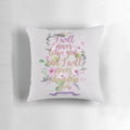 Decorative throw pillow with Hebrews 13:5 bible verse