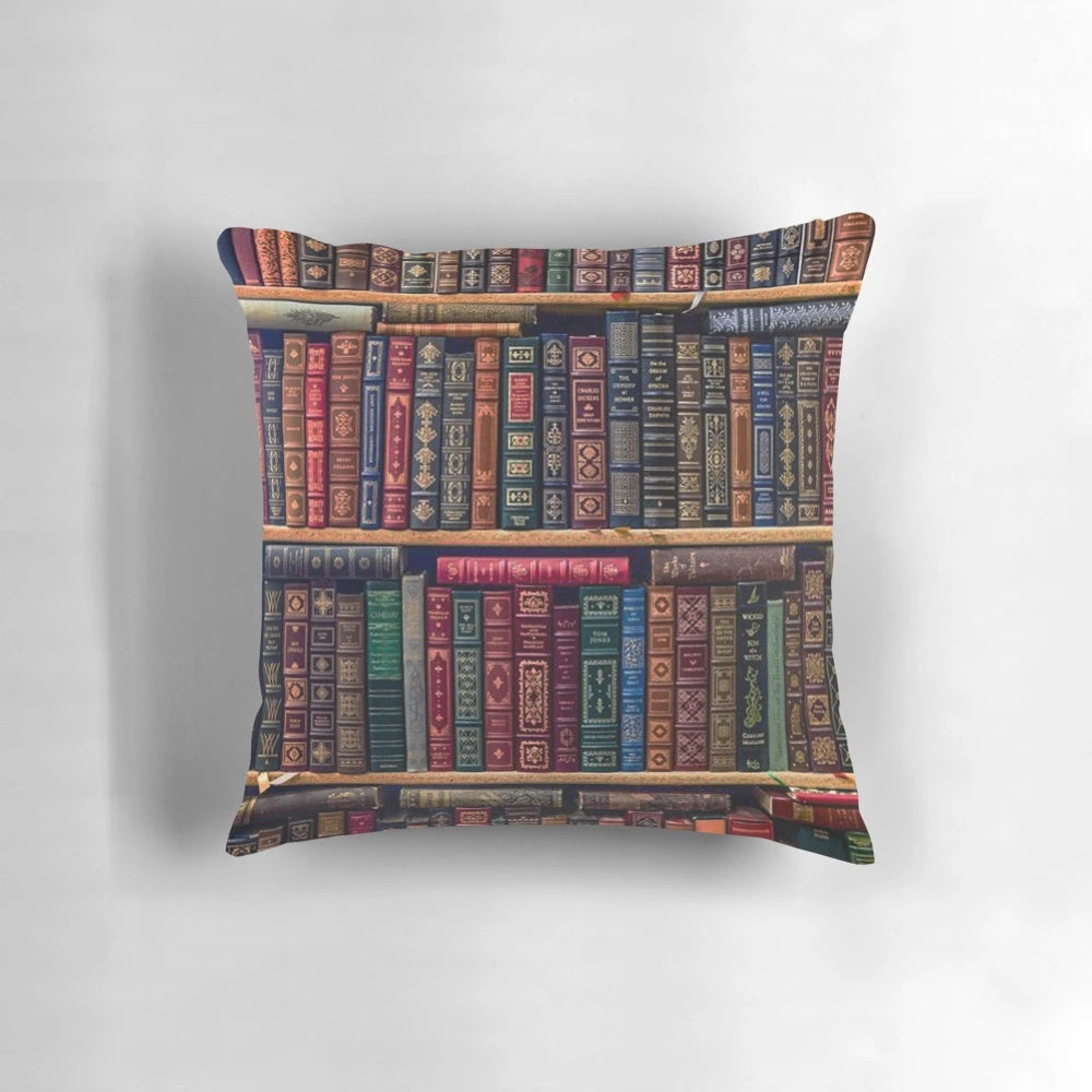 Inspirational pillow with a handwritten quote for book lovers