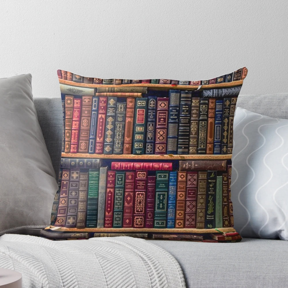 Inspirational pillow with a handwritten quote for book lovers