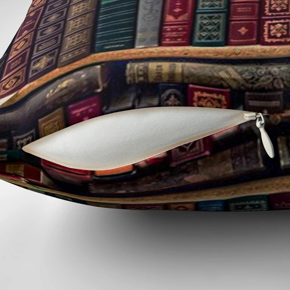Inspirational pillow with a handwritten quote for book lovers