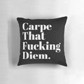 Black and white "Carpe Diem" motivational pillow