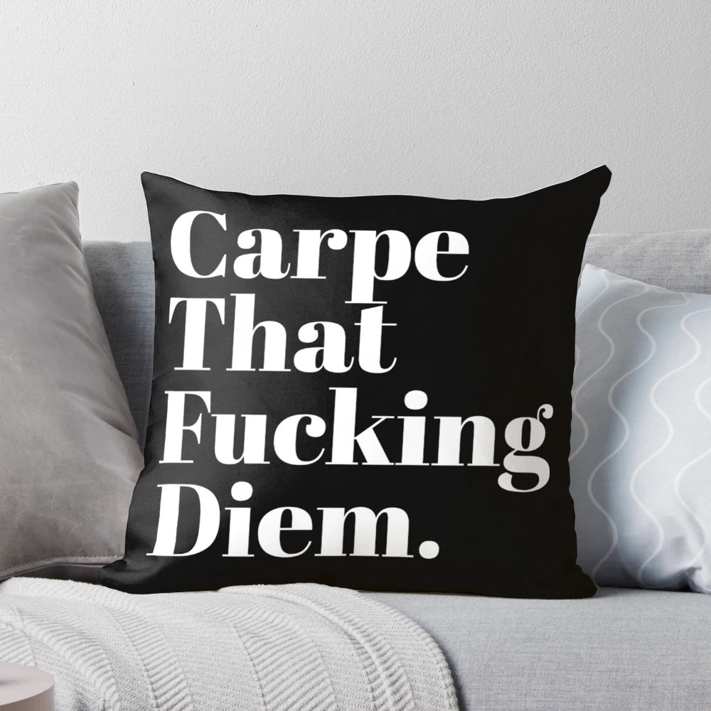 Black and white "Carpe Diem" motivational pillow