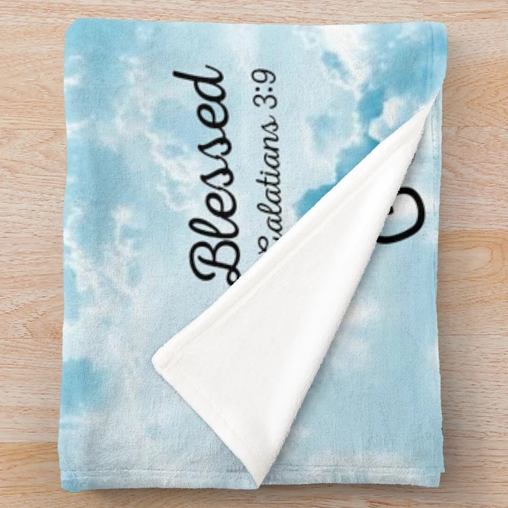Plush inspirational Christian blanket with Bible verse "God says that I am
