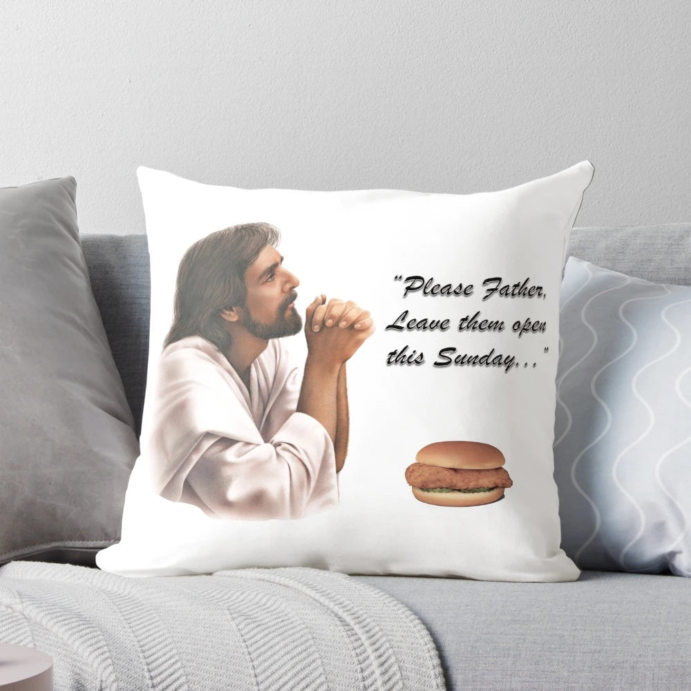 Soft, plush pillow featuring an image of Jesus with the Chick-fil-A logo